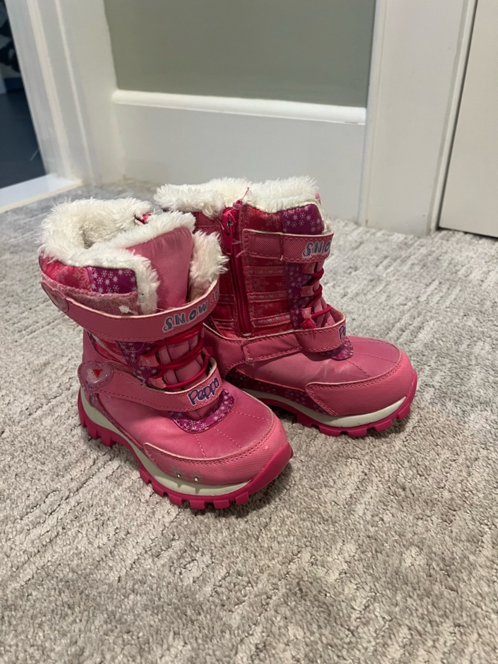 Pink Kids Snow Boots with Faux Fur Trim
